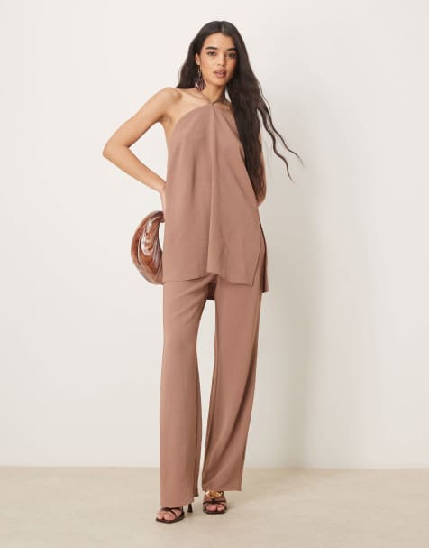 ASOS DESIGN – Elegante Hose in Mokka mit geradem Bein, Kombiteil - view 1