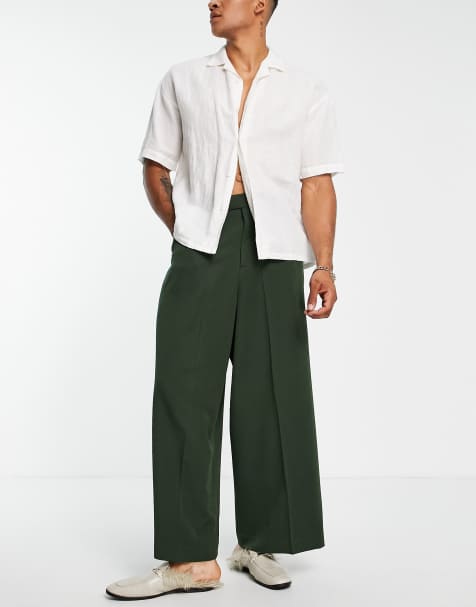 ASOS DESIGN – Elegante Hose in Olivgrün mit extrem weitem Schnitt und schmalem Taillenbund - view 1