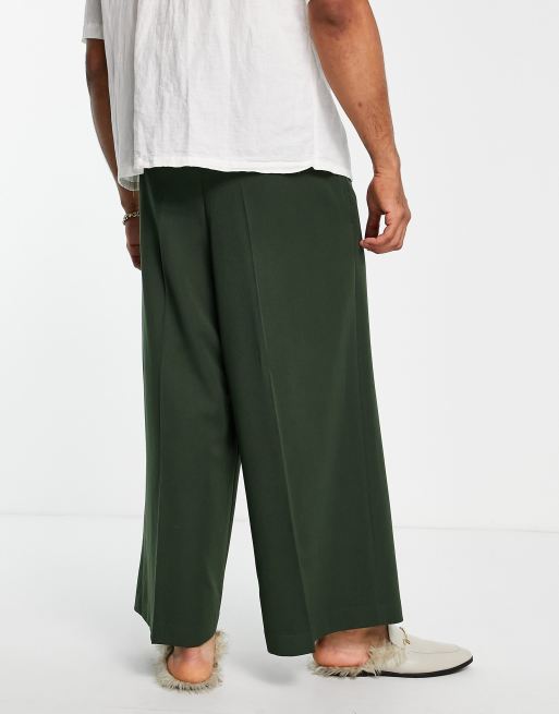 ASOS DESIGN – Elegante Hose in Olivgrün mit extrem weitem Schnitt und schmalem Taillenbund, 2 von 4