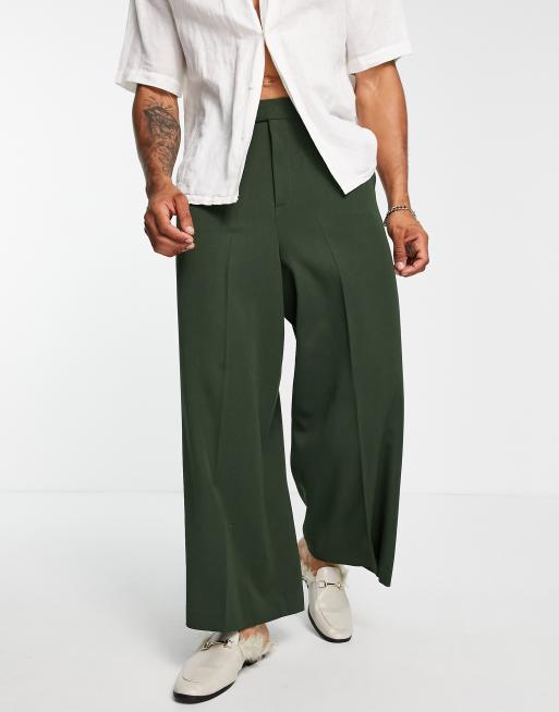 ASOS DESIGN – Elegante Hose in Olivgrün mit extrem weitem Schnitt und schmalem Taillenbund, 3 von 4