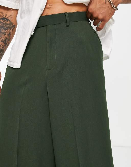 ASOS DESIGN – Elegante Hose in Olivgrün mit extrem weitem Schnitt und schmalem Taillenbund, 4 von 4