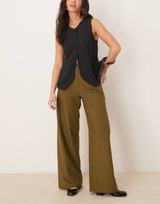 ASOS DESIGN - Elegante Hose in Olivgrün mit lockerem, geradem Schnitt