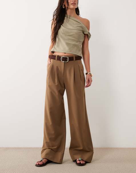 ASOS DESIGN – Elegante Hose in Olivgrün mit weitem Bein und umgeschlagenem Saum - view 1