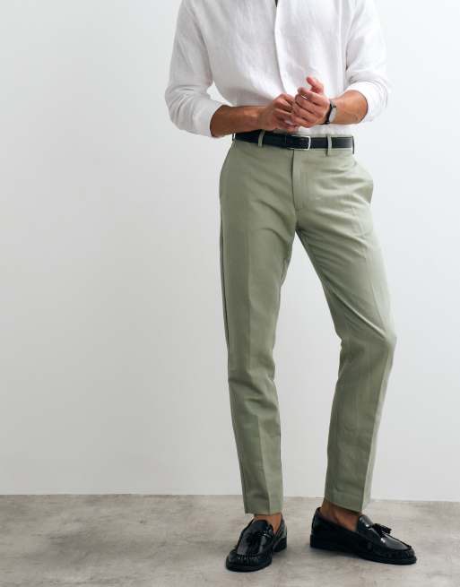 ASOS DESIGN – Elegante Hose in Salbeigrün mit hohem Leinenanteil und schmalem Schnitt, 2 von 5