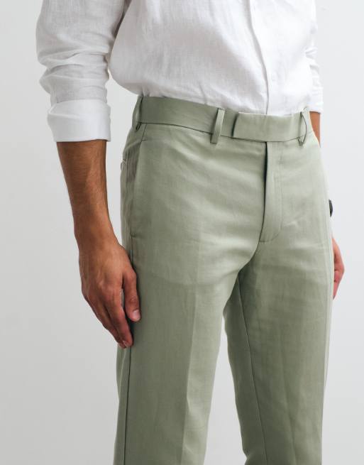 ASOS DESIGN – Elegante Hose in Salbeigrün mit hohem Leinenanteil und schmalem Schnitt, 3 von 5
