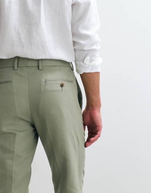 ASOS DESIGN – Elegante Hose in Salbeigrün mit hohem Leinenanteil und schmalem Schnitt, 5 von 5