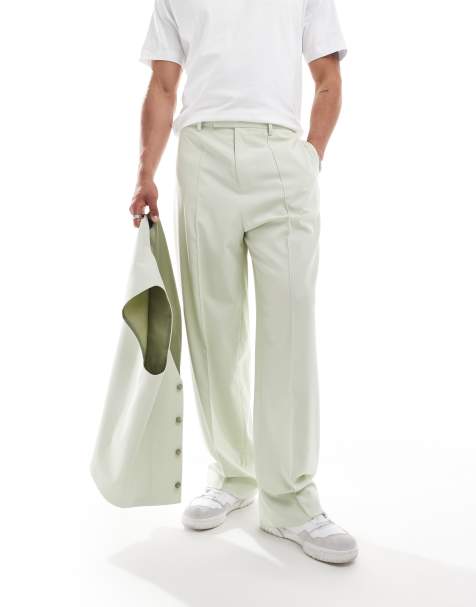 ASOS DESIGN – Elegante Hose in Salbeigrün mit weitem Schnitt, Kombiteil - view 1