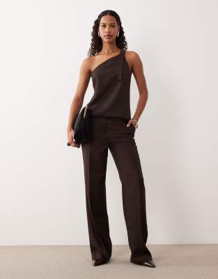 ASOS DESIGN - Elegante Hose in Schokobraun mit geradem Bein, Kombiteil-Brown
