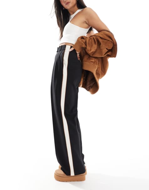 ASOS DESIGN – Elegante Hose in Schwarz mit lockerem Schnitt und kontrastierender Paspelierung - view 1