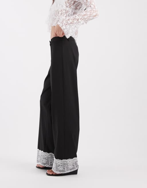 ASOS DESIGN – Elegante Hose in Schwarz mit niedrigem Bund und Spitzensaum, 2 von 5