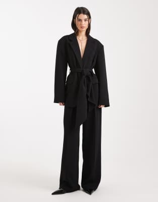 ASOS DESIGN - Elegante Hose in Schwarz mit niedrigem Bund und weitem Bein, Kombiteil-Brown