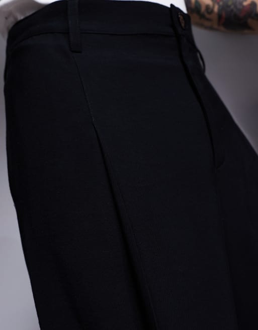 ASOS DESIGN Elegante Hose in Schwarz mit weitem Bein und Bundfalte ASOS