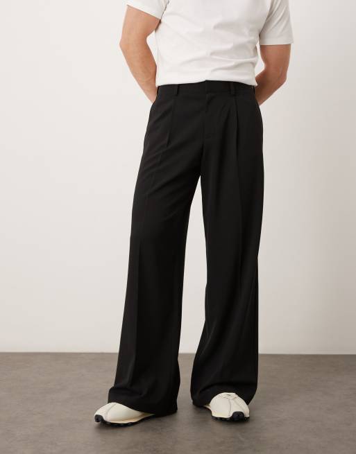 ASOS DESIGN – Elegante Hose in Schwarz mit weitem Bein und Bundfalten vorn, 2 von 5