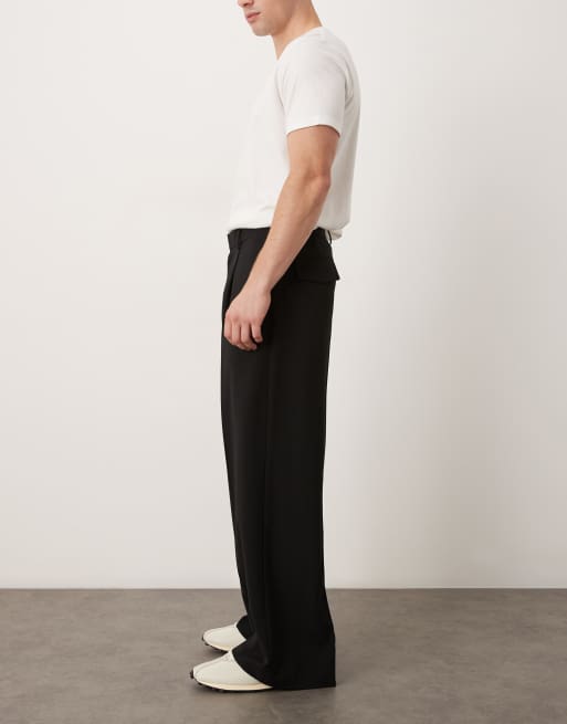 ASOS DESIGN – Elegante Hose in Schwarz mit weitem Bein und Bundfalten vorn, 3 von 5