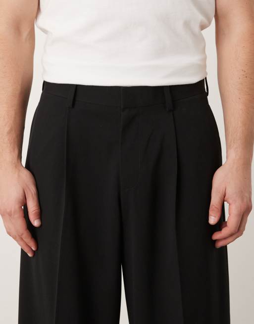 ASOS DESIGN – Elegante Hose in Schwarz mit weitem Bein und Bundfalten vorn, 4 von 5