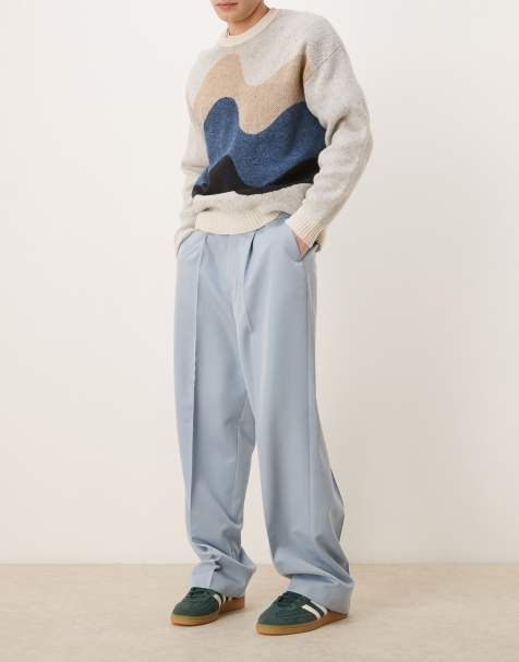 ASOS DESIGN – Elegante Hose in staubigem Blau mit weitem Bein und Bundfalten - view 1