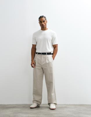 Elegante Hose in Steinbeige mit hohem Leinenanteil, weitem Bein und Bundfalten-Neutral Neutral 46 Regular