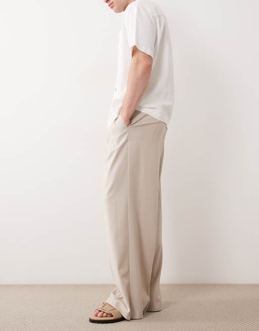 ASOS DESIGN – Elegante Hose in Steinbeige mit lockerem Bein und Bügelfalten vorne, 3 von 5