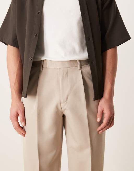 ASOS DESIGN – Elegante Hose in Steinbeige mit weitem Bein und Bundfalten vorn, 4 von 5