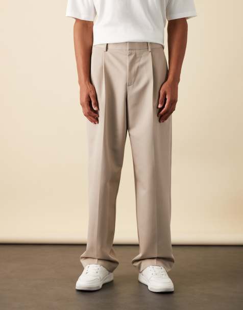 ASOS DESIGN – Elegante Hose in Steinbeige mit weitem Bein und Bundfalten vorn - view 1