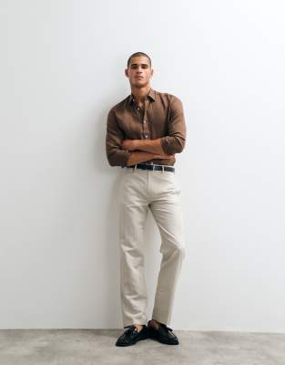 Elegante Hose in Steingrau mit hohem Leinenanteil und geradem Schnitt-Neutral Neutral 48 Regular