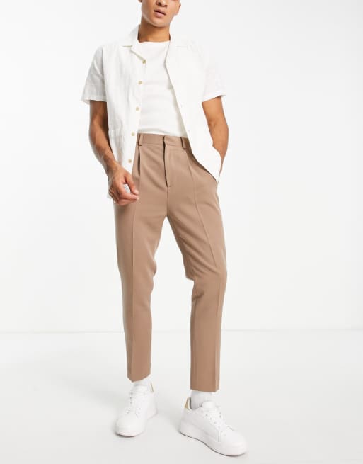 ASOS DESIGN – Elegante Hose in Stone mit schmal zulaufendem Bein