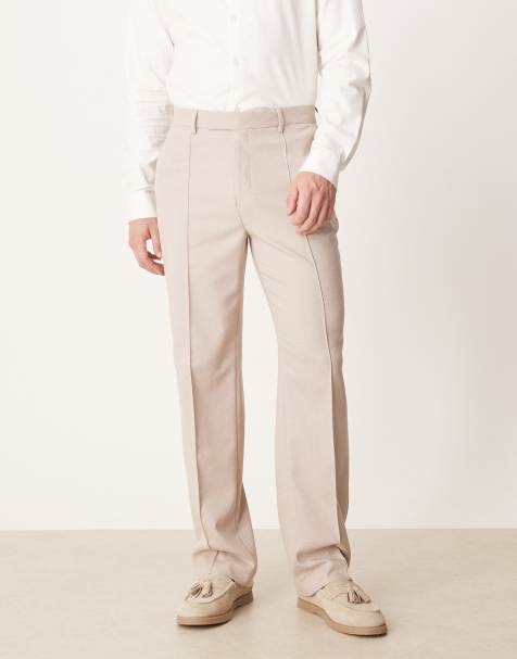 ASOS DESIGN – Elegante Hose in strukturiertem Steinbeige mit Biesen und geradem Schnitt - view 1