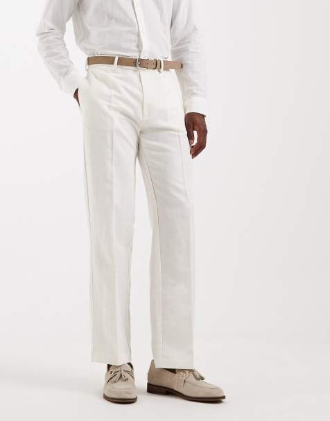 ASOS DESIGN – Elegante Hose in Weiß mit hohem Leinenanteil und geradem Schnitt - view 1