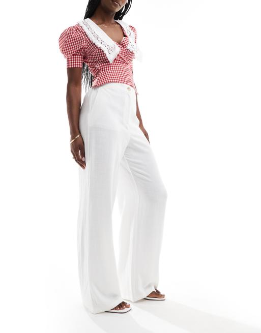 ASOS DESIGN – Elegante Hose in Weiß mit Leinenanteil und lockerem Schnitt 
