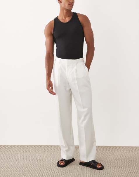 ASOS DESIGN – Elegante Hose in Weiß mit weitem Bein und Bundfalte - view 1