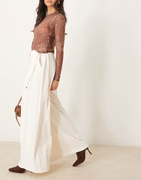 ASOS DESIGN – Elegante Hose in Wollweiß mit weitem Bein und Bundfalten - view 1
