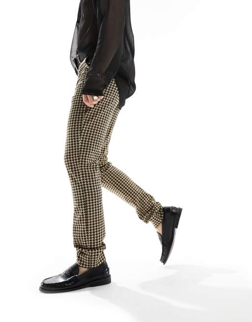 ASOS DESIGN – Elegante Hose mit engem Schnitt und Hahnentritt-Jacquardmuster in Braun, 2 von 5