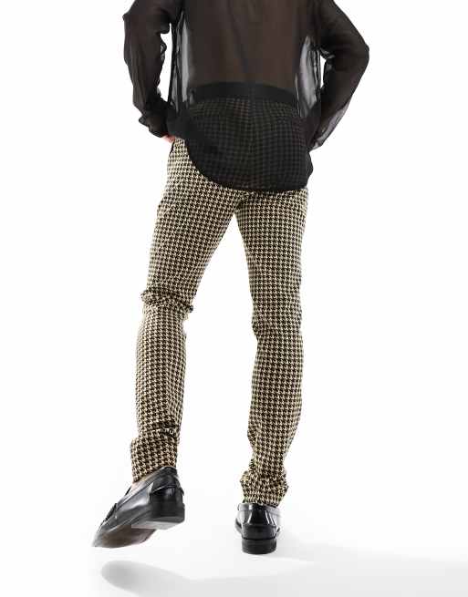 ASOS DESIGN – Elegante Hose mit engem Schnitt und Hahnentritt-Jacquardmuster in Braun, 4 von 5