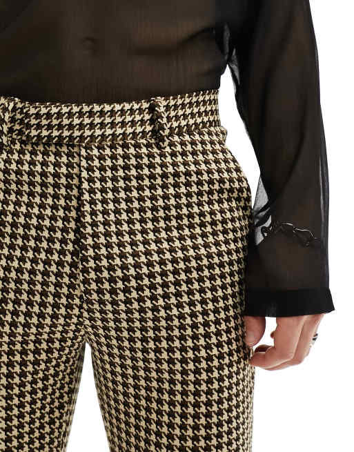 ASOS DESIGN – Elegante Hose mit engem Schnitt und Hahnentritt-Jacquardmuster in Braun, 5 von 5