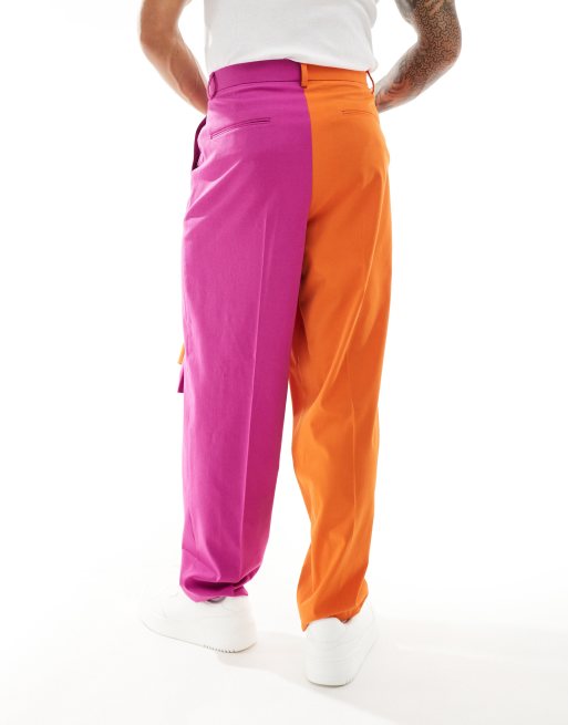 ASOS DESIGN – Elegante Hose mit Farbblock-Design in Orange und Rosa, Kombiteil, 2 von 5