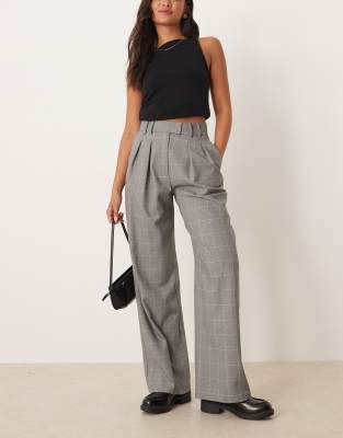 ASOS DESIGN - Elegante Hose mit weitem Bein, Gitterkaromuster und Bundfalten-Bunt