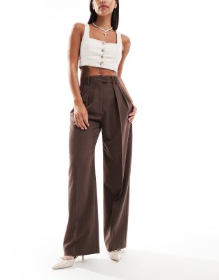 ASOS DESIGN - Elegante Hose mit weitem Schnitt in Braun-Brown