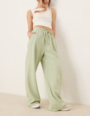 ASOS DESIGN - Elegante Hose zum Hineinschlüpfen in grüner Leinenoptik