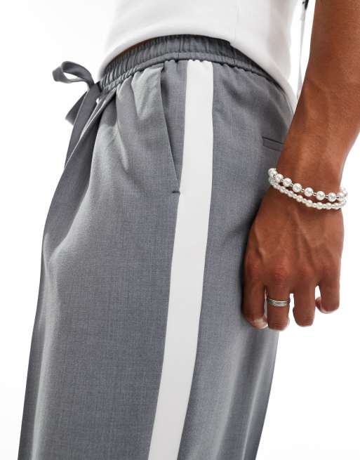 ASOS DESIGN – Elegante Hose zum Reinschlüpfen in Grau mit eingesetztem Seitenstreifen, 5 von 5