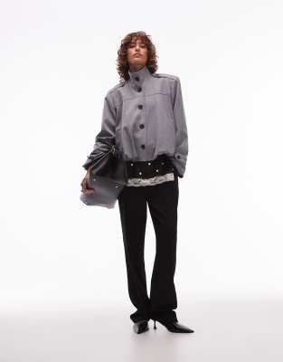 ASOS DESIGN - Elegante Jacke in Anthrazit mit Stehkragen und Laschendetail-Grau