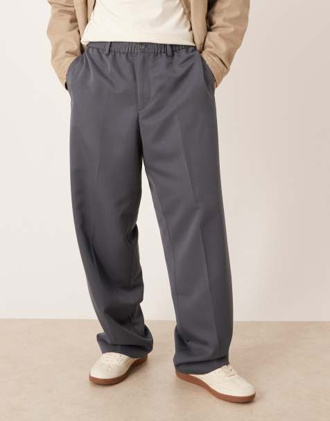 ASOS DESIGN – Elegante Jogginghose in Dunkelgrau mit weitem Bein - view 1