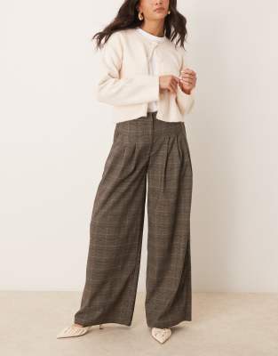 ASOS DESIGN - Elegante, karierte Hose mit weitem Beinschnitt-Bunt