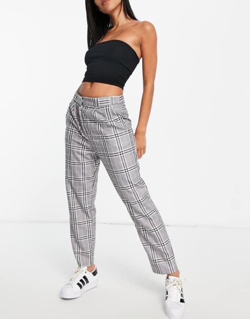 ASOS DESIGN – Elegante Karottenhose in Lila mit Prince-of-Wales-Karomuster