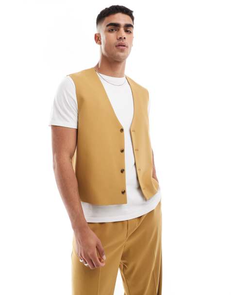 ASOS DESIGN – Elegante, kastige Weste in Senfgelb, Kombiteil - view 1