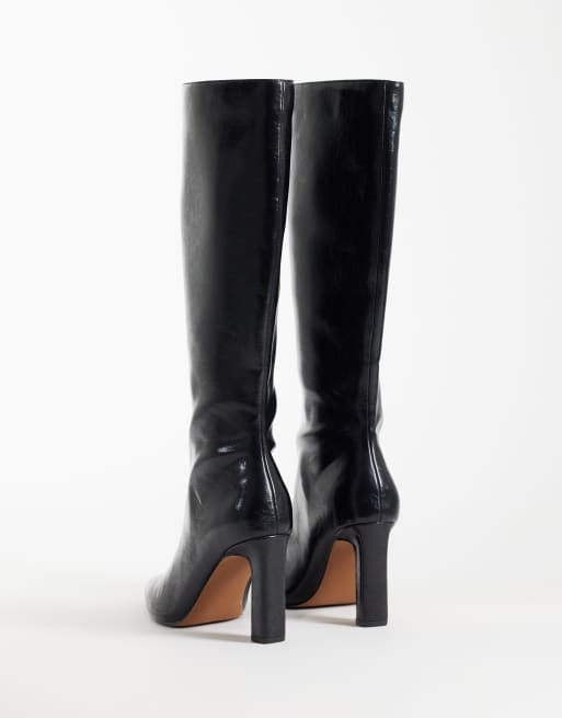ASOS DESIGN elegante kniehohe Stiefel mit Absatz in Schwarz, 4 von 4