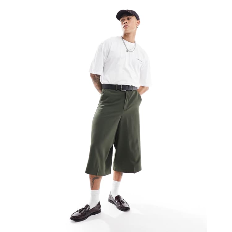 ASOS Design Elegante kurze geschnittene Hose in Khaki ASOS