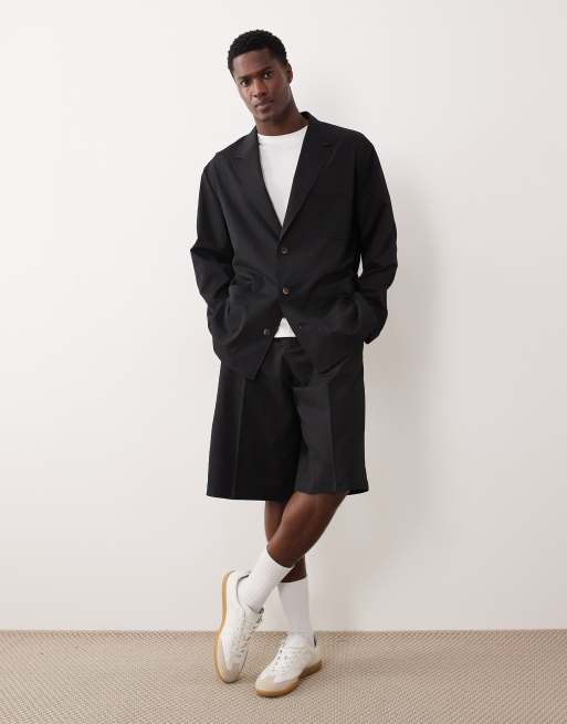 ASOS DESIGN – Elegante, lässige, kastige Jacke aus Seersucker in Schwarz, Kombiteil, 2 von 5