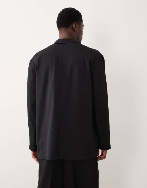 ASOS DESIGN – Elegante, lässige, kastige Jacke aus Seersucker in Schwarz, Kombiteil, 3 von 5