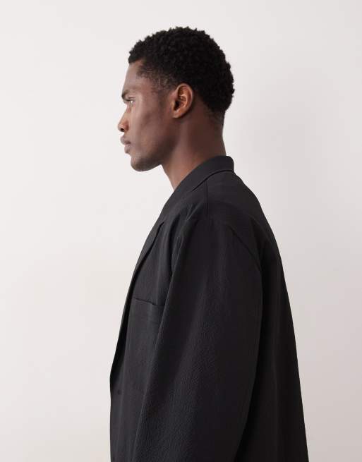 ASOS DESIGN – Elegante, lässige, kastige Jacke aus Seersucker in Schwarz, Kombiteil, 4 von 5