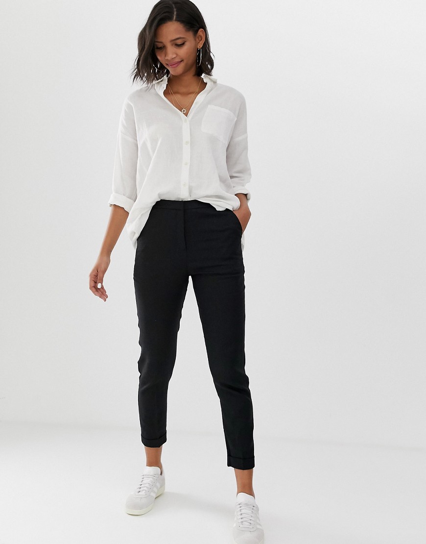 ASOS DESIGN - Elegante linnen broek met smaltoelopende pijpen-Zwart